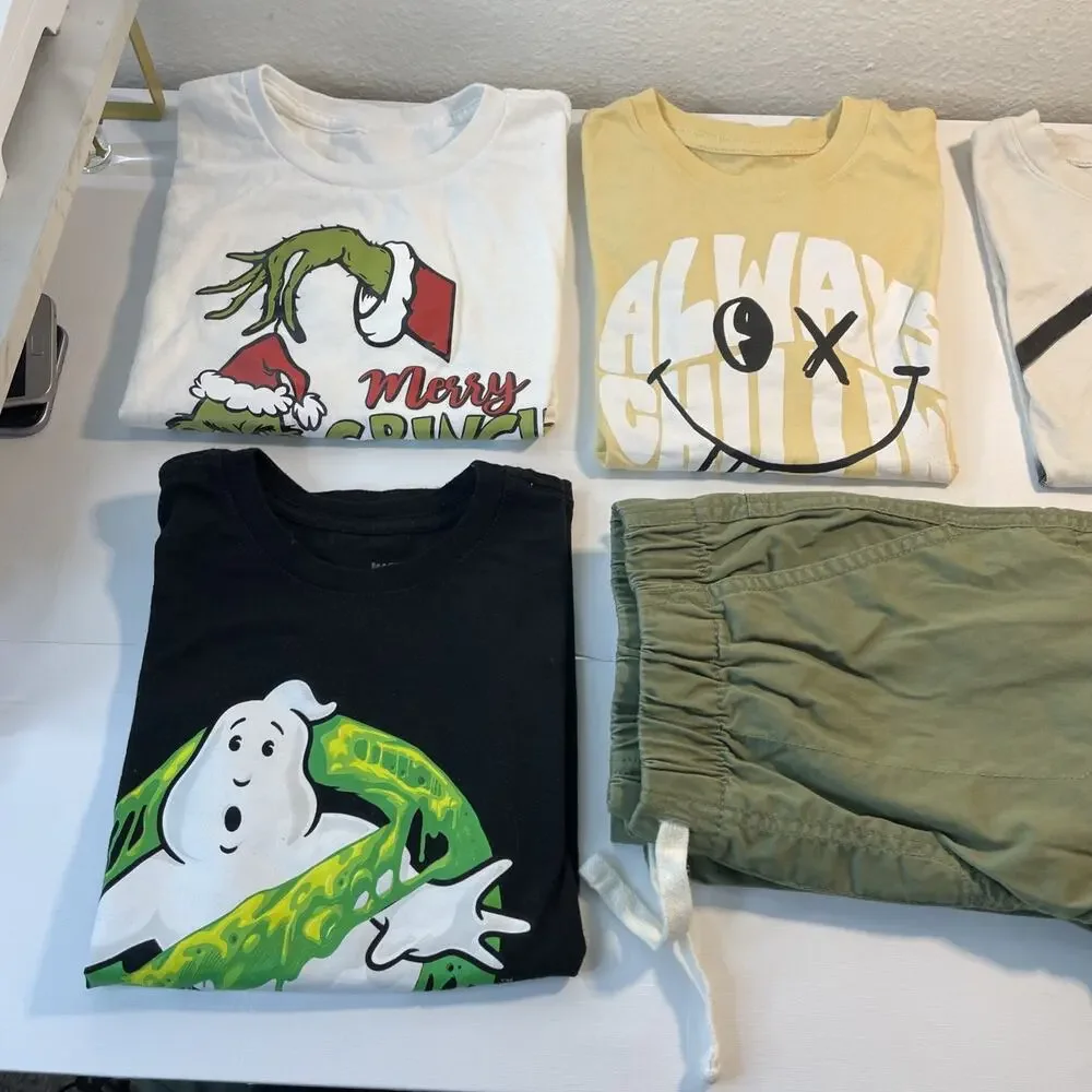 Lot of 5 Boys Clothes Size 8  T-Shirts & Olive Green Jogger Pants Streetwear